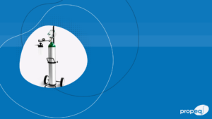 Capa do contéudo sobre produção de gases medicinais com um cilindro de oxigênio no centro
